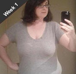 an over weight women taking a photo first week
